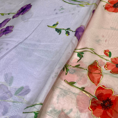 Soft Organza flower print (blue, yellow, green, purple, pink, orange)