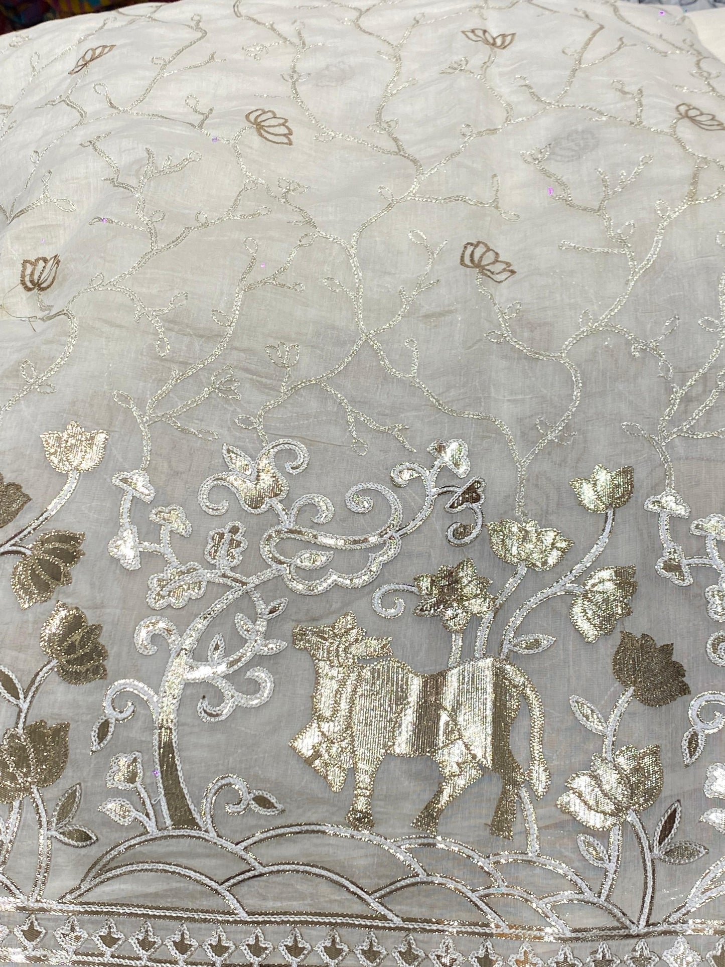 Chanderi Fabric with Gota Foil Panel Work
