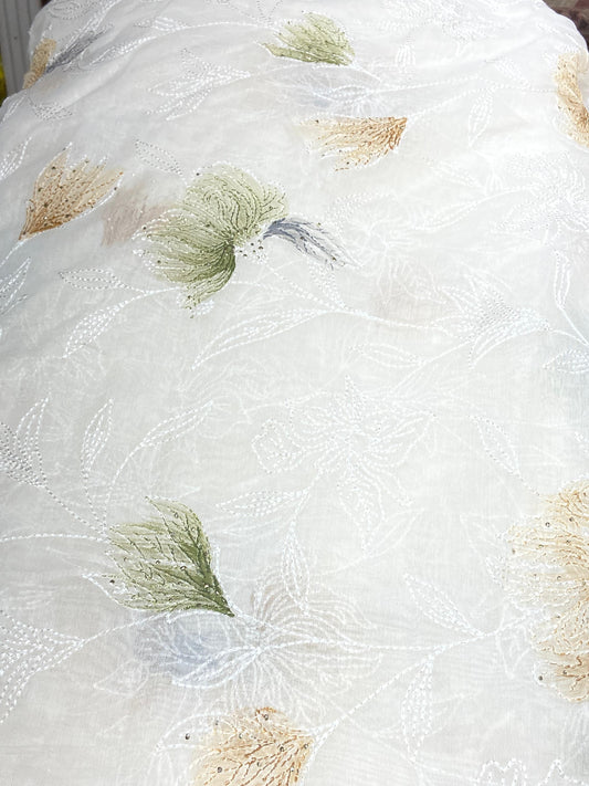 Chanderi Fabric with Cutpipes and Thread Work